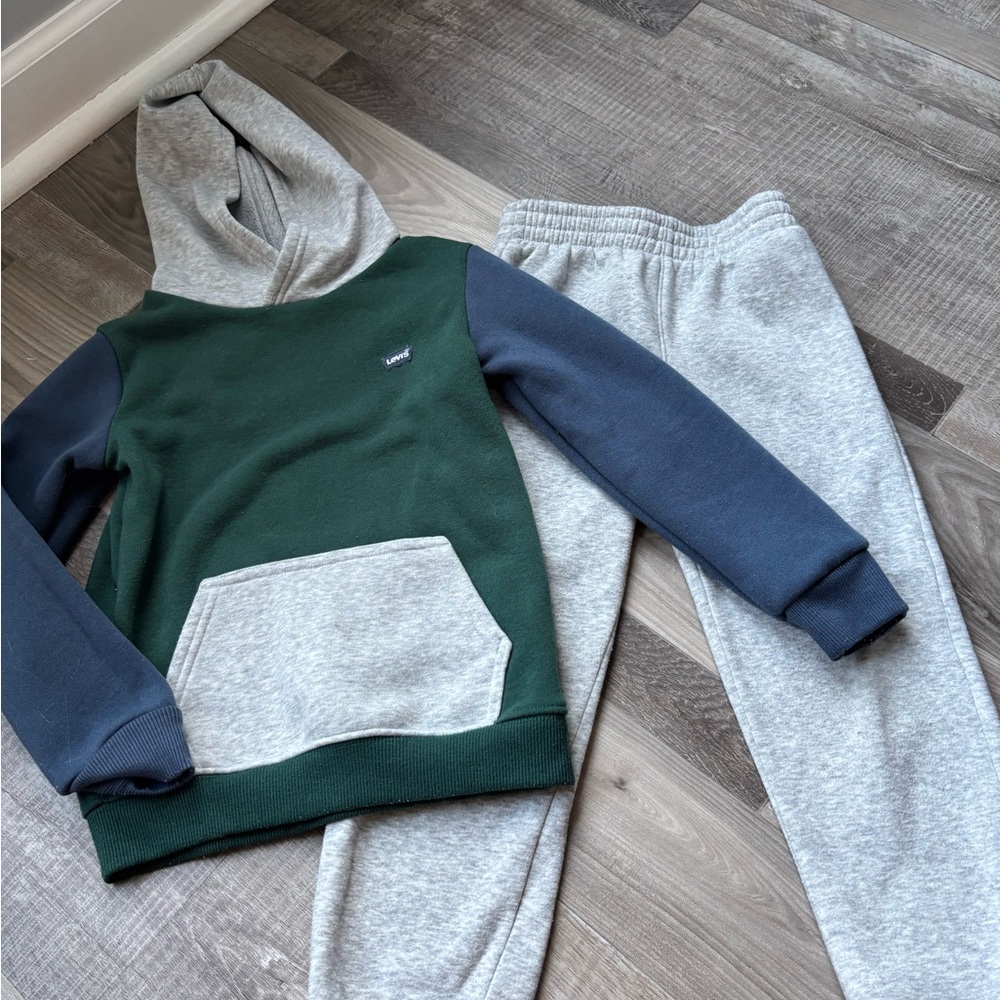 LEVI Colorblock Hoodie & Joggers Set - Forest Green, Navy & Heather Gray